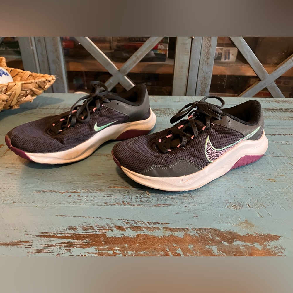 Nike Black Running Sneakers with Mint Swoosh and Purple Accents